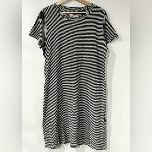 Current/Elliott The Beatnik Cotton Tee Dress in Racer Stripe Gray White L - Picture 3 of 7